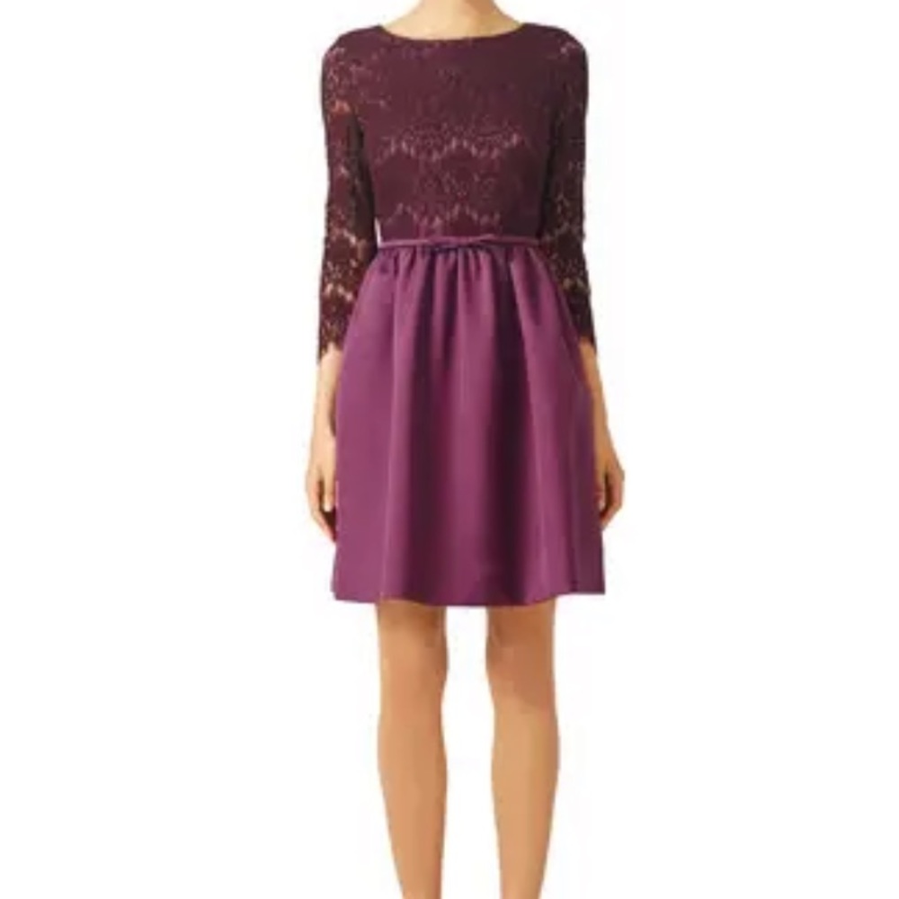 EUC Erin Fetherston Purple Lace 3/4 Sleeve Dress with Tie Waist